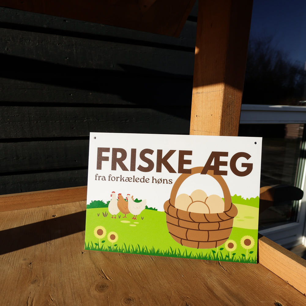 Skilt med æg til salg