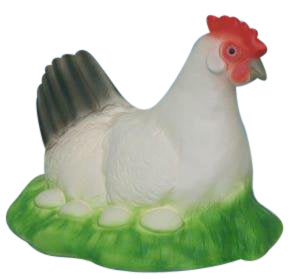 foto viser en høne på rede med æg udformet som en lampe med LED lys
