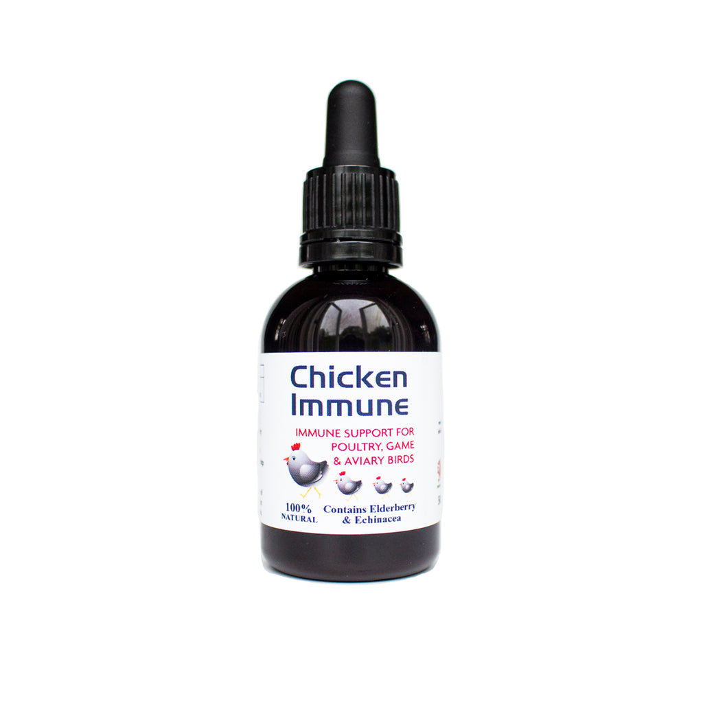 Flaske med 50 ml Urtemedicin til høns, der styrker deres imunforsvar
