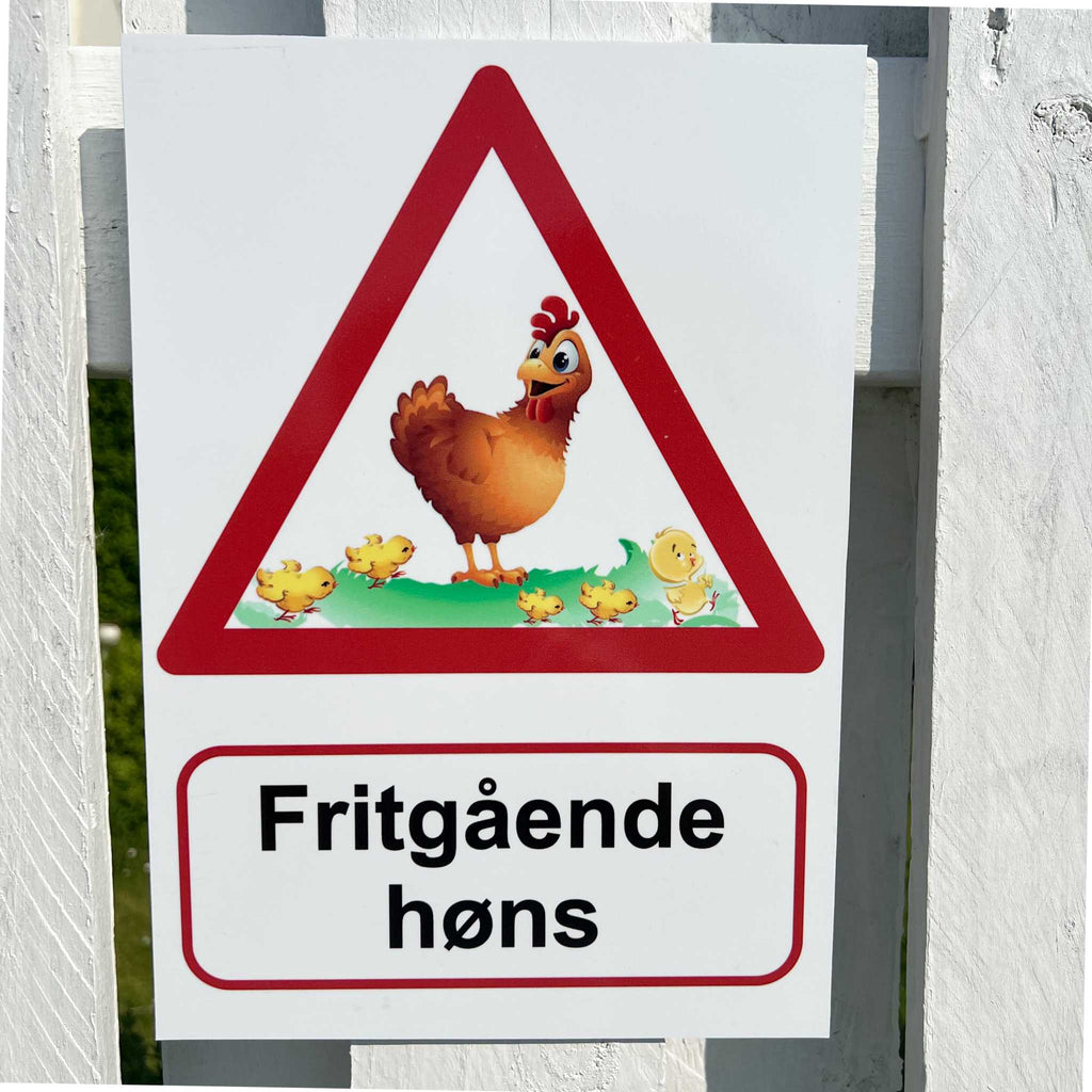 advarselsskilt - hoenemor med kyllinger frit i haven